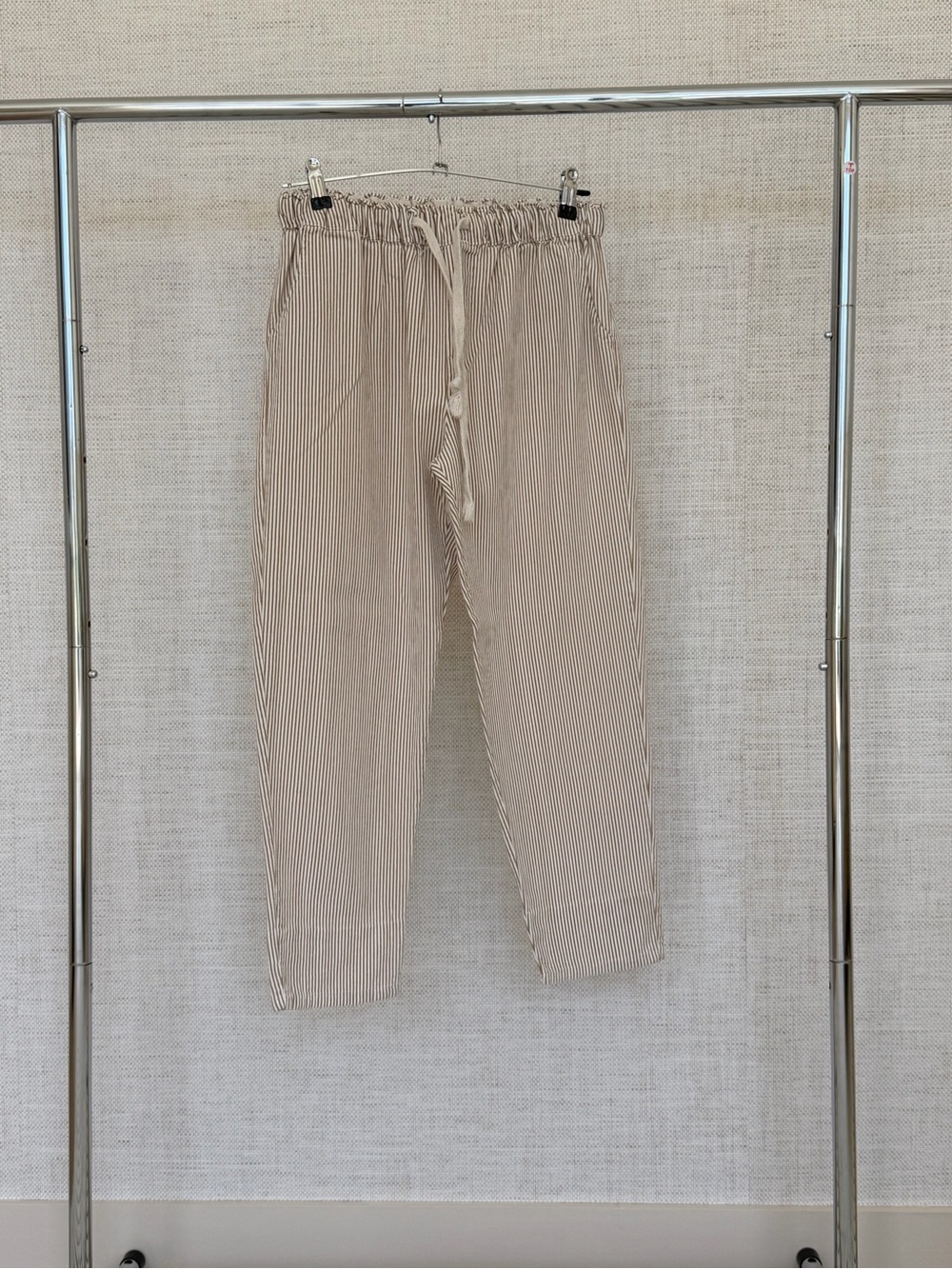 Striped Drawstring Women's Trousers in Beige